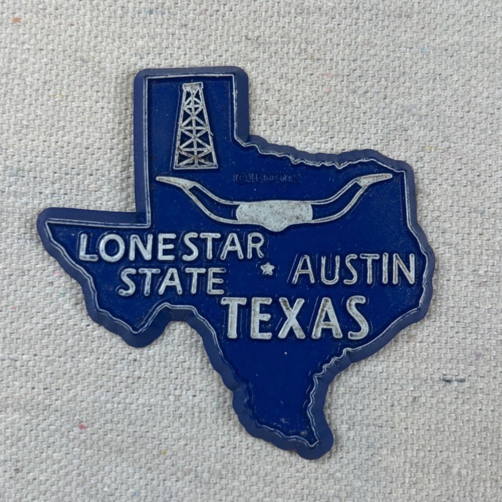 Vintage Texas Fridge Magnet Blue Lonestar State Austin Longhorn Oil Retro